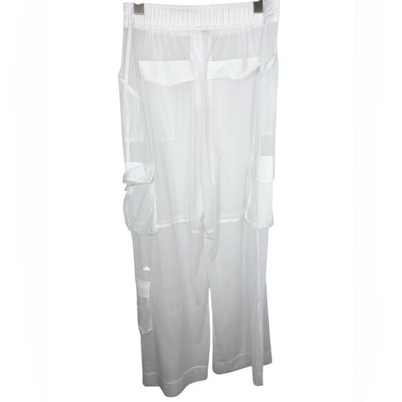 ALO Yoga Womens White Sheer Effusion Cargo Wide Leg Trouser - Picture 8 of 14